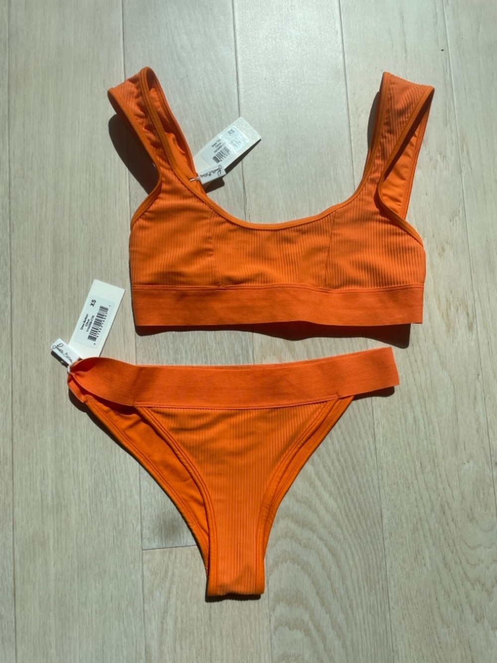 Frankie’s Bikinis XS Orange Ribbed Bikini Set